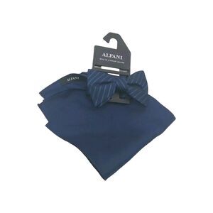 Alfani Men's 2Pc. Bow-Tie & Pocket Square Set Print Diagonal Lines Blue New